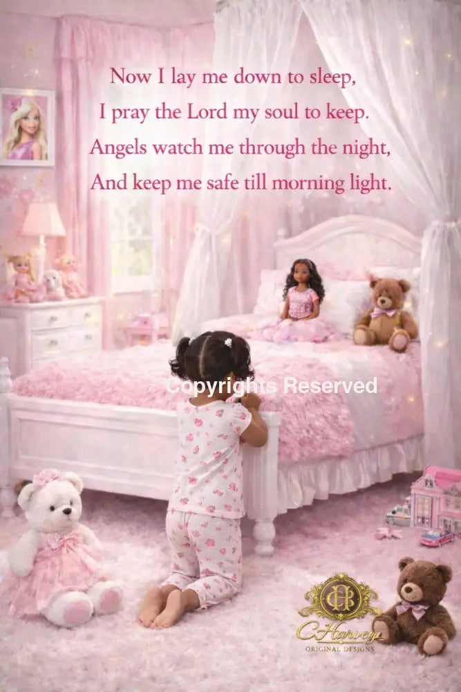 Now Lay Me Down Bedtime Prayer - 11 x14 Gallery Wrapped Girl B