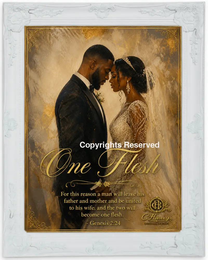 one flesh - 16 x 20 white ornate frame